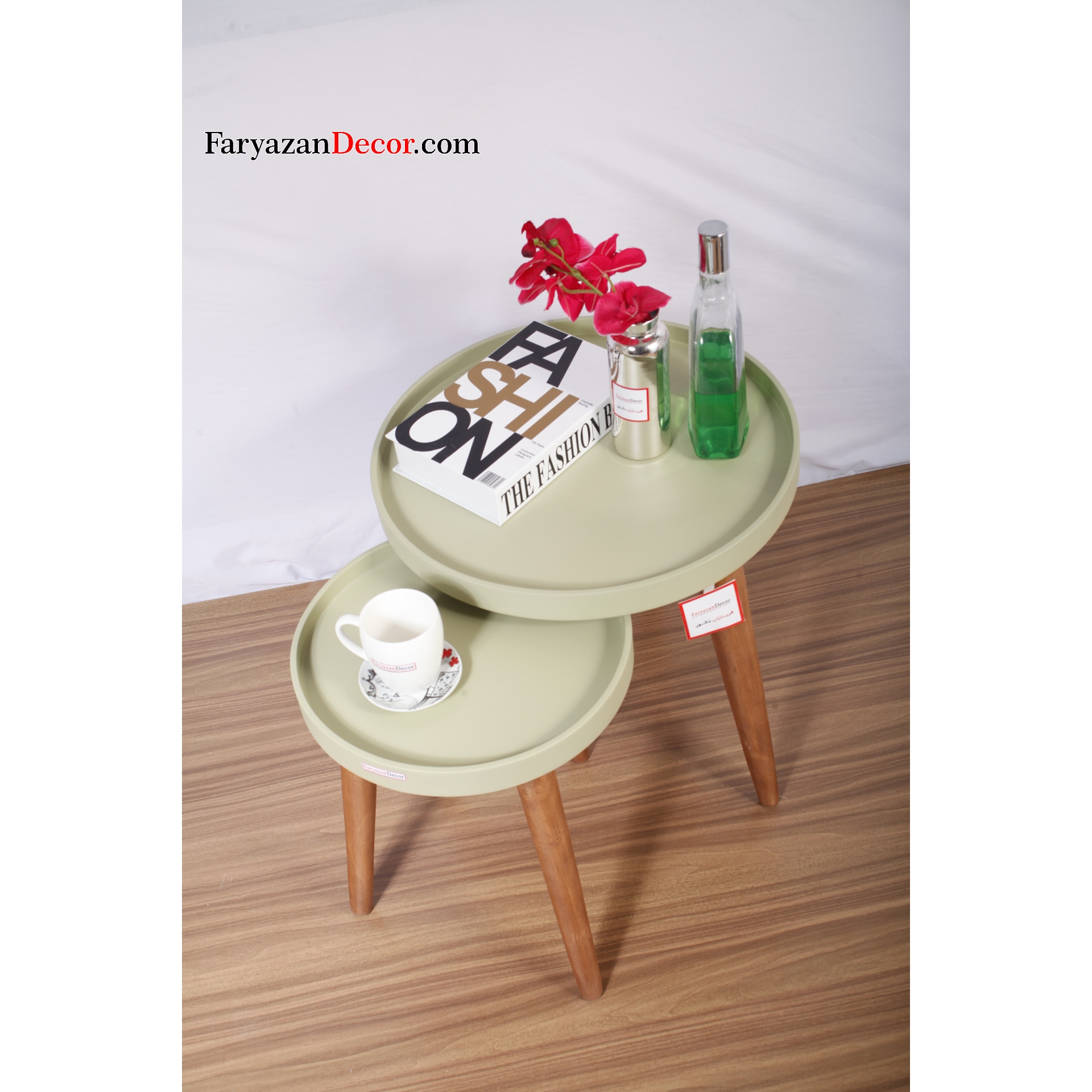 میز عسلی فریازان دکور مدل پایه بلند لبه دار 2 میز عسلی لبه دار