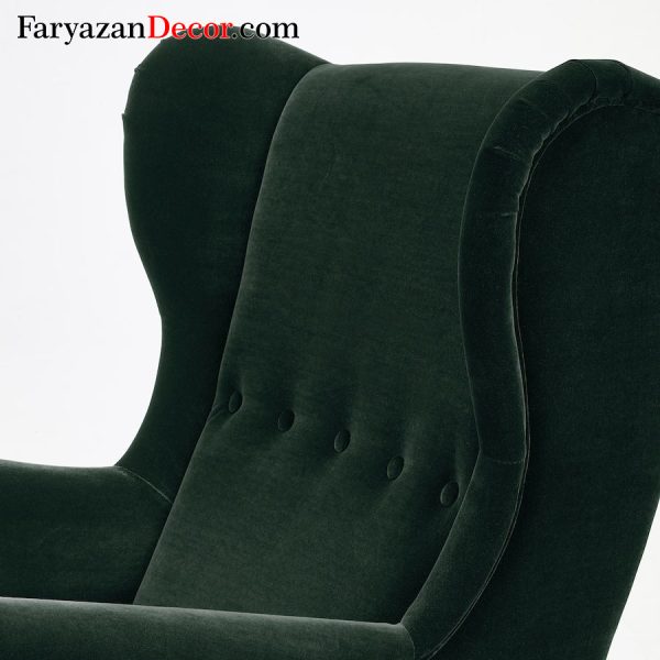 صندلی راحتی کلاسیک پشت بلند ایکیا مدل STRANDMON رویه پارچه رنگ سبز تیره
