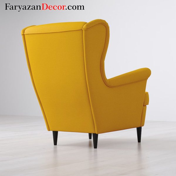 صندلی راحتی کلاسیک پشت بلند ایکیا مدل STRANDMON رویه پارچه رنگ زرد